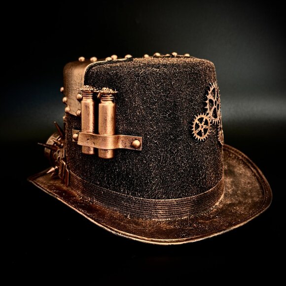 Steampunk Top Hat Metallic Scientist Time Traveler Halloween Costume Cosplay Hat - Picture 5 of 6